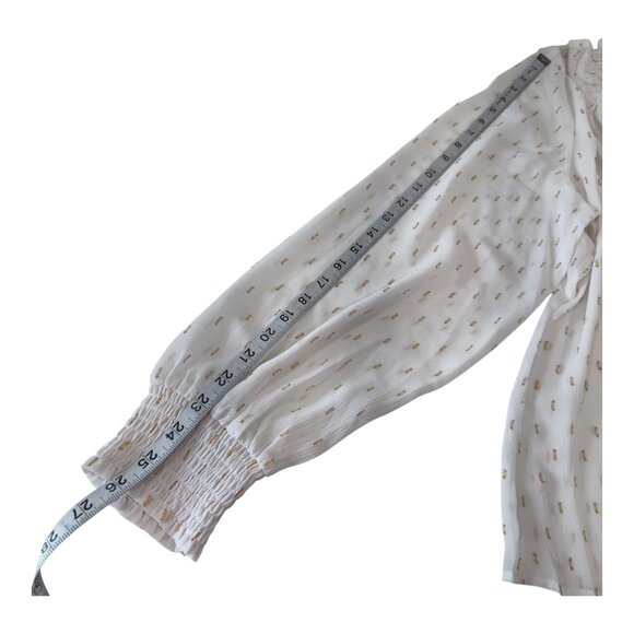 Express White & Gold Swiss Dot Blouse Shirred Mock Neck & Elastic Cuffs SZ XL - Picture 7 of 13